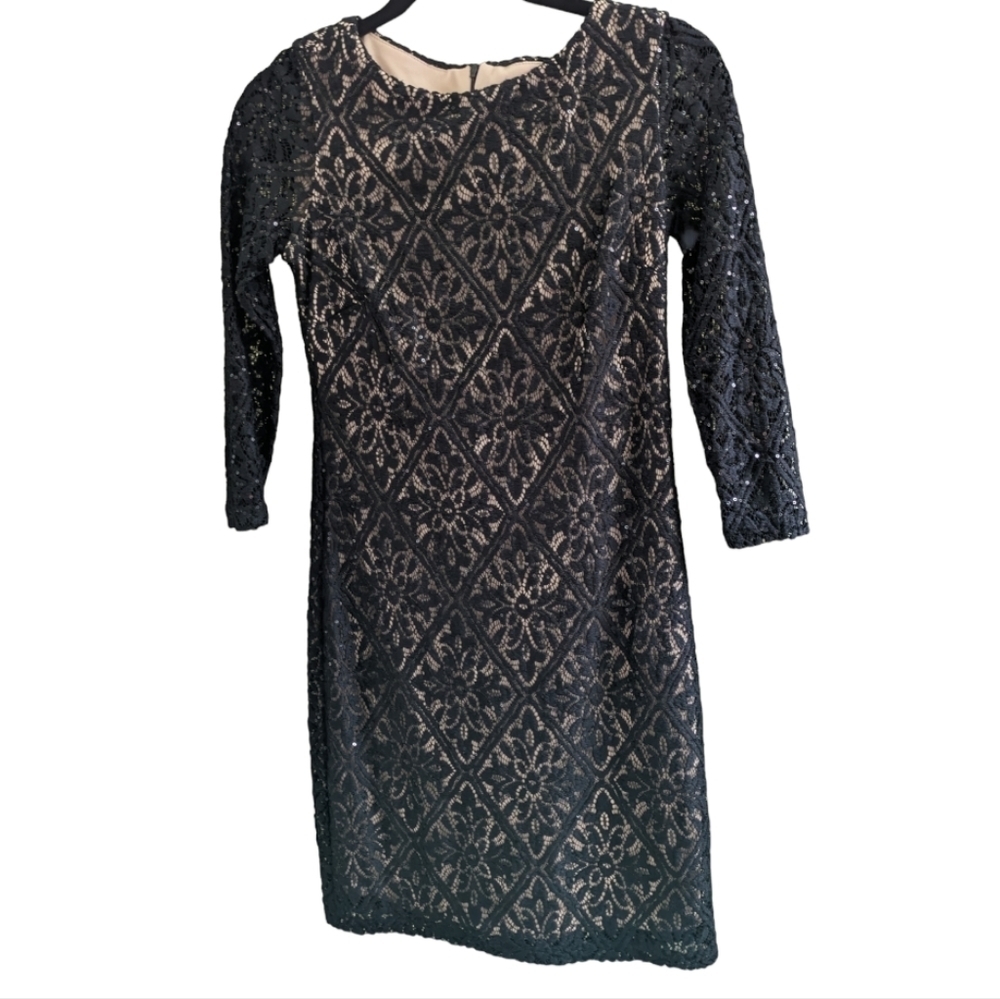 Eliza J Black lace overlay LS cocktail dress Size 2P NWT
